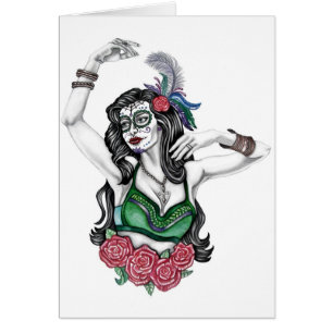 Femme crâne de sucre avec Rose