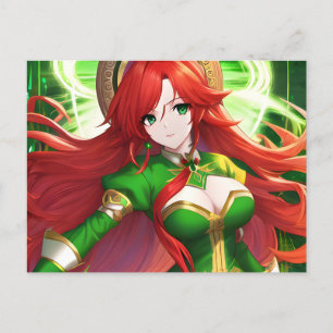 Femme d'Anime en Carte postale verte