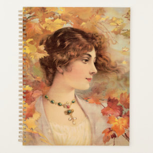 Femme d'automne Art nouveau Imprimé de feuillage d