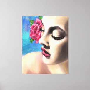 Femme de beauté avec toile rose rouge Imprimer - P