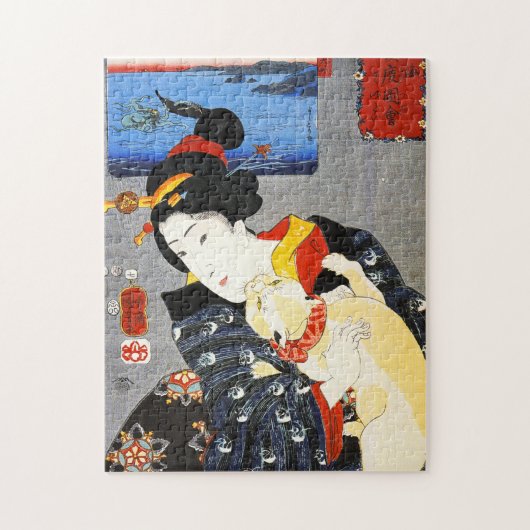 Femme de Kuniyoshi avec un puzzle de chat (Vertical)