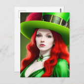 Femme de la Saint-Patricks dans Green Tophat Carte (Devant / Derrière)