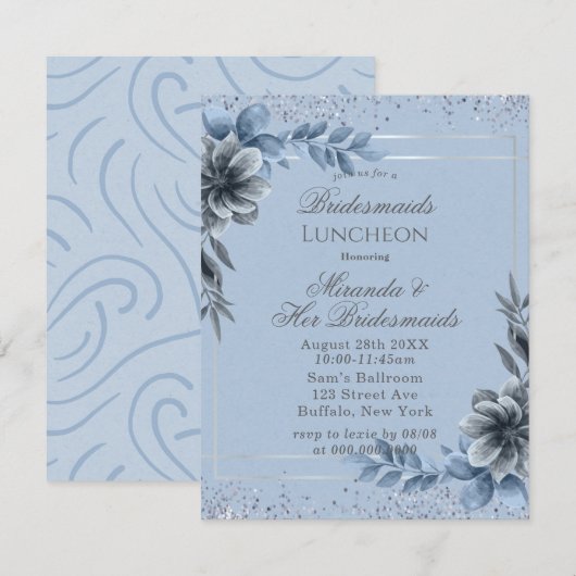 Femme d'honneur Dusty Blue Floral Invitations de d (Devant / Derrière)