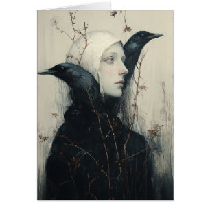 Femme d'oiseau noir vierge carte intérieure