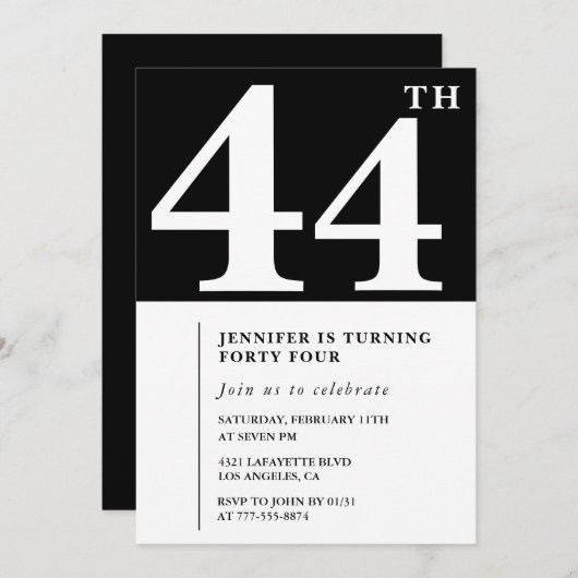 Femme Elegant 44e anniversaire invitation Chic Sim (Devant / Derrière)