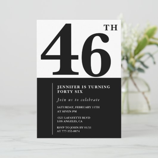 Femme Elegant 46e anniversaire invitation Noir (Debout devant)