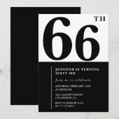 Femme Elegant 66e anniversaire invitation Noir (Devant / Derrière)
