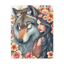Femme Élégante avec Loup & Fleurs Impression d'Art