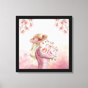 Femme Élégante avec Pivoines Impression d'Art à l'
