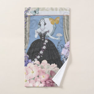 Femme élégante bleue robe florale fantaisie