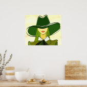 Femme élégante en vert avec affiche de mode casque (Cuisine)