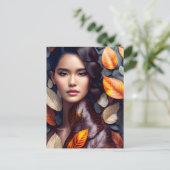 Femme en feuilles d'automne, Carte postale (Debout devant)