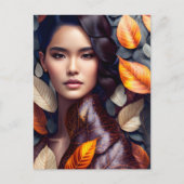 Femme en feuilles d'automne, Carte postale (Devant)