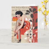 Femme en Lingerie rouge, carte d'anniversaire (Fleur jaune)