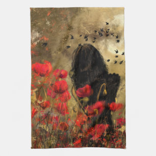 Femme En Poppy Field Serviette De Cuisine