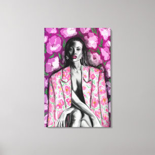 Femme en veste de fleurs Impression sur toile