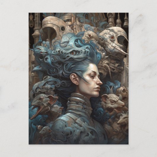 Femme Entourée De Monstres Carte Postale Surreal A (Devant)