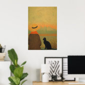 Femme et chat noir Giclée Impression Sérénité Mini (Bureau à domicile)