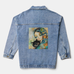 FEMME ET CHAT VESTE EN JEAN EN DENIM