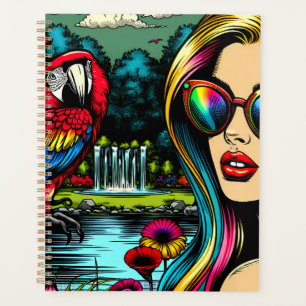 Femme et perroquet dans le Park Pop Art