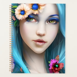 Femme éthérée avec des fleurs dans ses cheveux ble