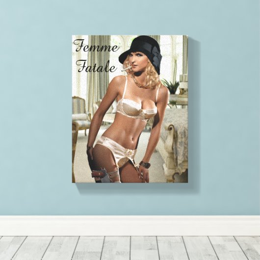 Femme Fatale Diva uit 1920 - Roken en Pistolen Canvas Afdruk (Insitu (Houten vloer))