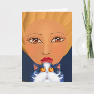 FEMME FILLE AVEC CARTES DE SALUT ART CAT