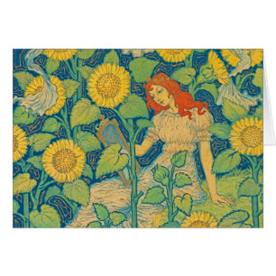 Femme-fille de fleurs dans le jardin de tournesol