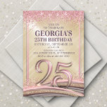 Femme Glam 25e anniversaire Invitation<br><div class="desc">Ce design d'anniversaire chatouille avec élégance et grâce de poule, comme elle. Avec sa typographie, sa parties scintillant, ses serpentins et ses confettis de style vintage, ce design est la touche parfaite de douceur et de style pour son grand jour. Le jeu de couleurs rose rose et or et les...</div>
