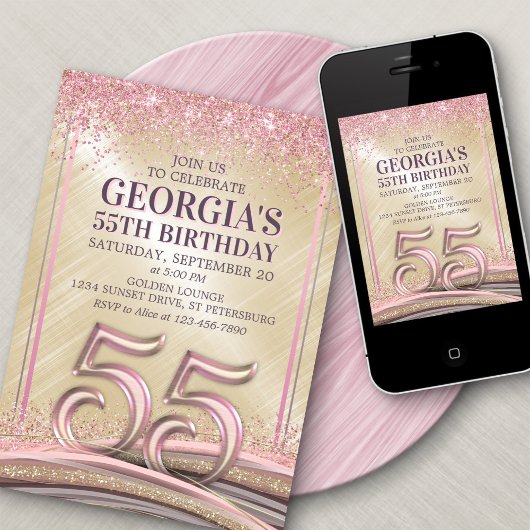 Femme Glam 55e anniversaire Invitation
