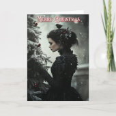 Femme gothique avec arbre carte de Noël (Devant)