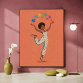 Femme heureuse qui danse avec impression d'art d'é