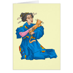 Femme Japonaise Avec Carte Chat - Personnalisable