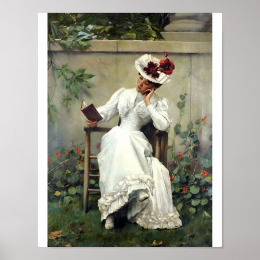 Femme Lectant Dans Un Poster Du Jardin (Devant)