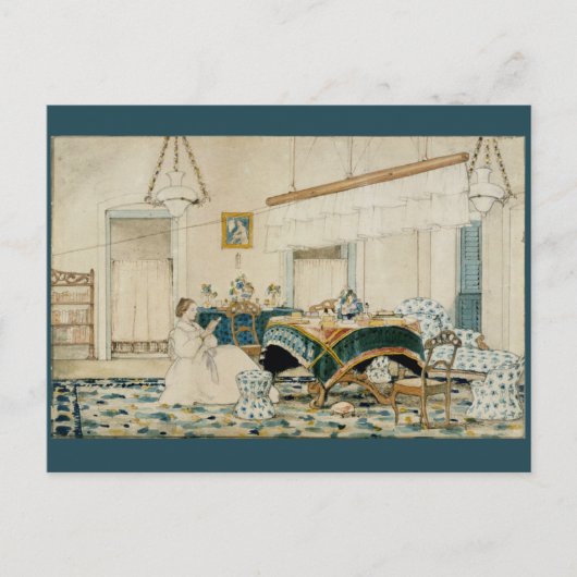 Femme Lecture Livres Vintage Aquarelle Carte Posta (Devant)