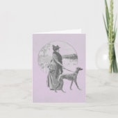 Femme marchant chien greyhound carte vintage (Devant)