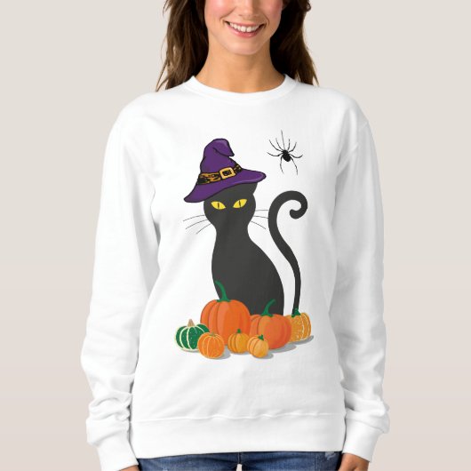 Femme mignonne Halloween Sweatshirt Chat noir sorc (Devant)