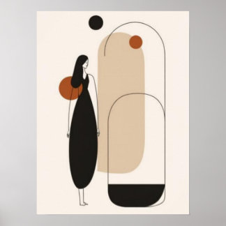 Femme minimaliste et art mural abstrait architectu