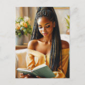 Femme Noire avec tresse Cheveux Lecture Carte Post (Devant)
