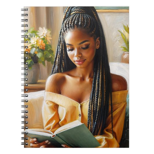 Femme noire avec tresses Lecture Carnet d'art (Devant)