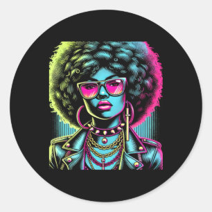 Femme Noire Avec Un Grand Autocollant Afro