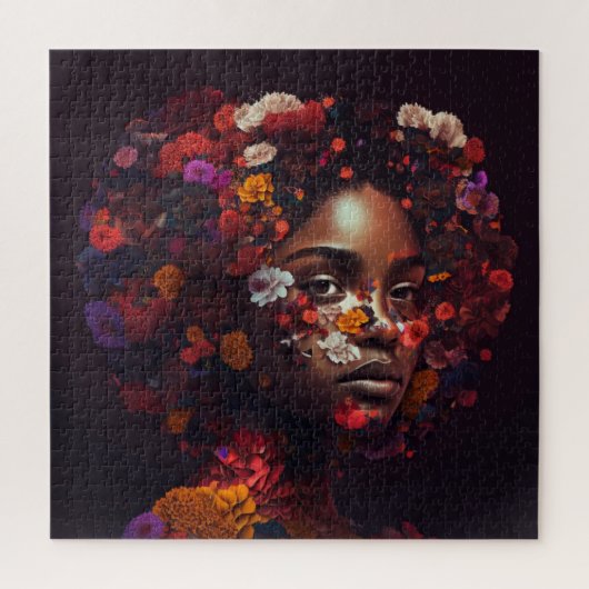 Femme noire couverte de fleurs puzzle (Vertical)