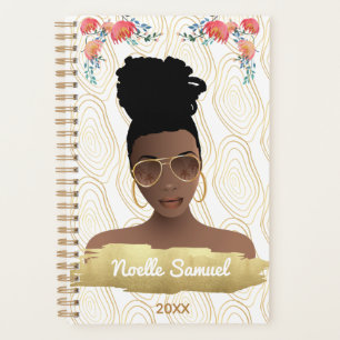  Femme noire, Fleurs Whimsical Formes Or