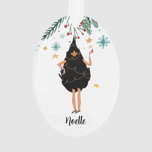 Femme noire habillée en noir Noël Tree Party (dos)