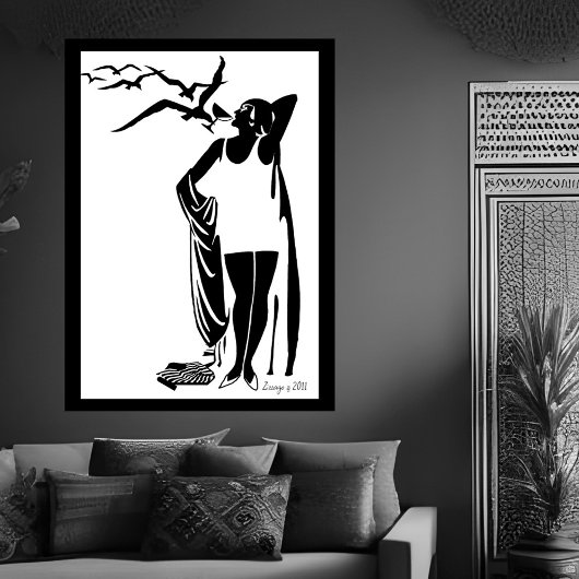 Femme plage champagne Noir Blanc Déco