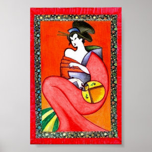 Femme portant une affiche d'impression de kimono