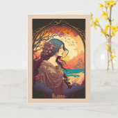 Femme regardant belle Sunset Carte d'anniversaire  (Fleur jaune)
