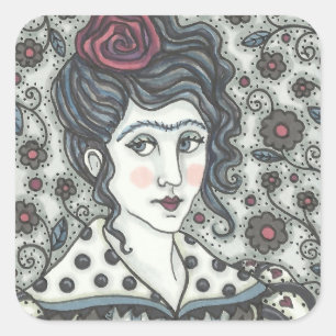 FEMME, ROSE GOTHIQUE STICKERS Carré FEUILLE