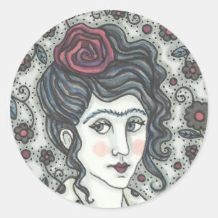 FEMME, ROSE GOTHIQUE STICKERS PORTRAIT FEUILLE Ron