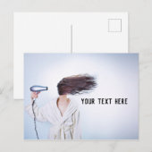 Femme Sécher Les Cheveux Drôle Carte Postale (Devant / Derrière)